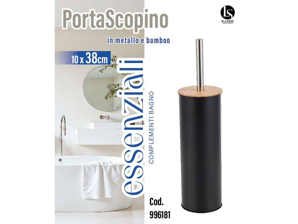 Lig porta scopino in  melanina e bambu di colore nero 10x38cm