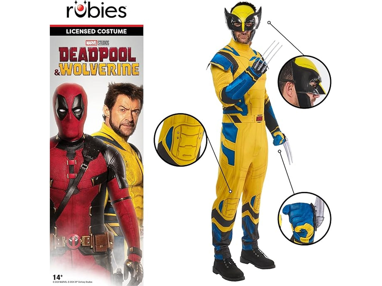 Costume adulto wolverine deluxe, composto da tuta, guanti con lame e maschera taglia S
