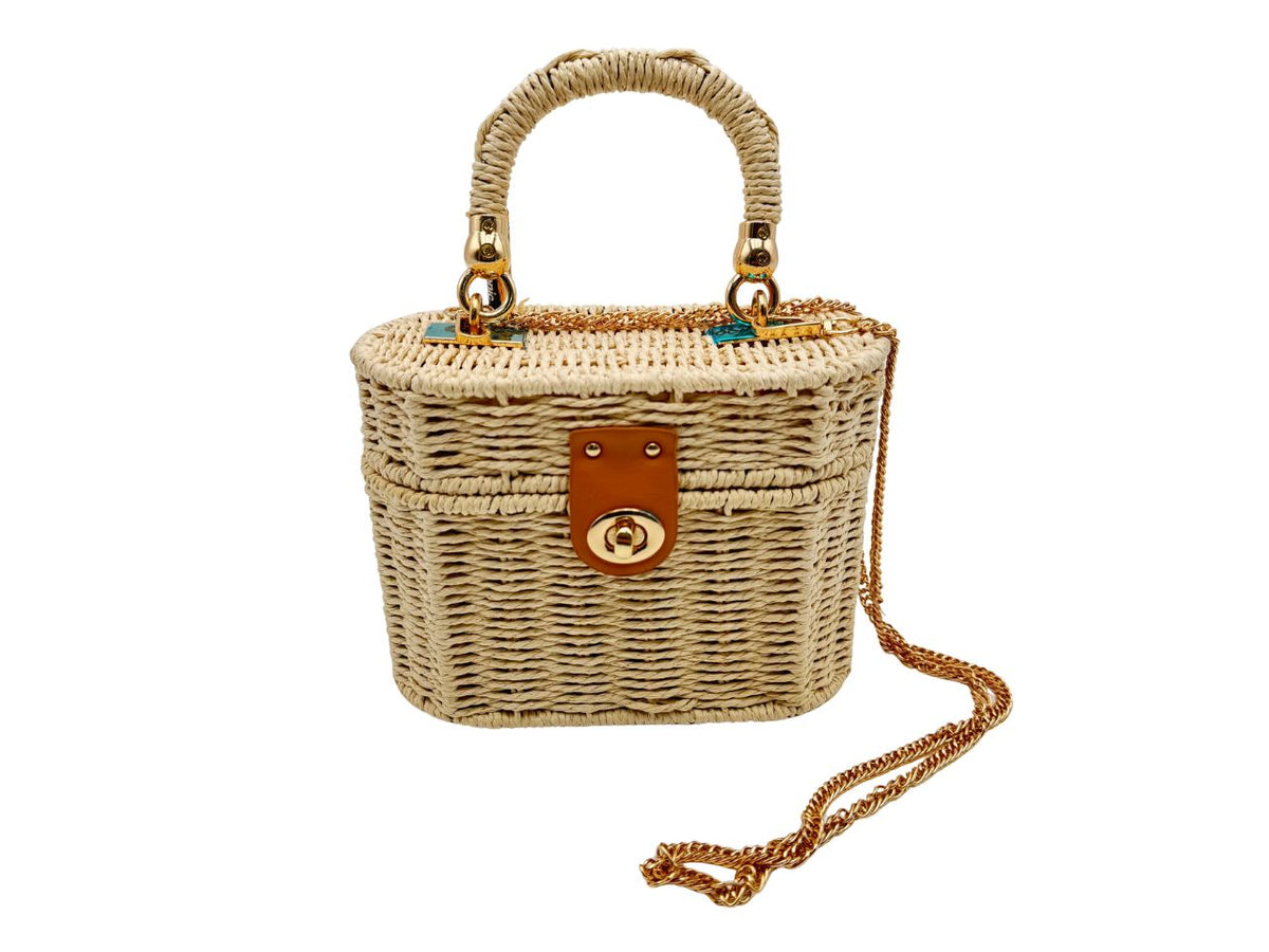 Borsa in paglia intrecciata con manico e tracolla 20x10x15cm