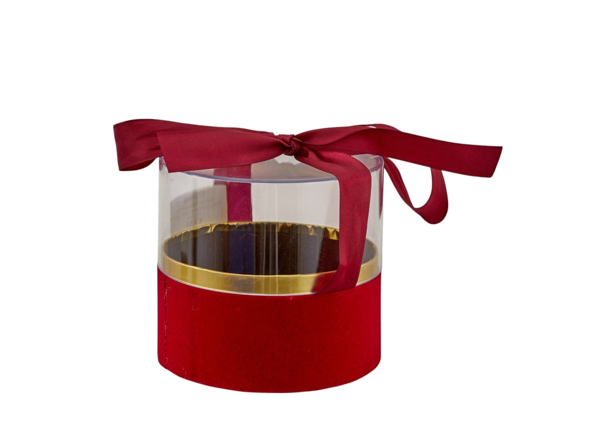 Scatola tonda con nastro rosso 12,5x11,5cm