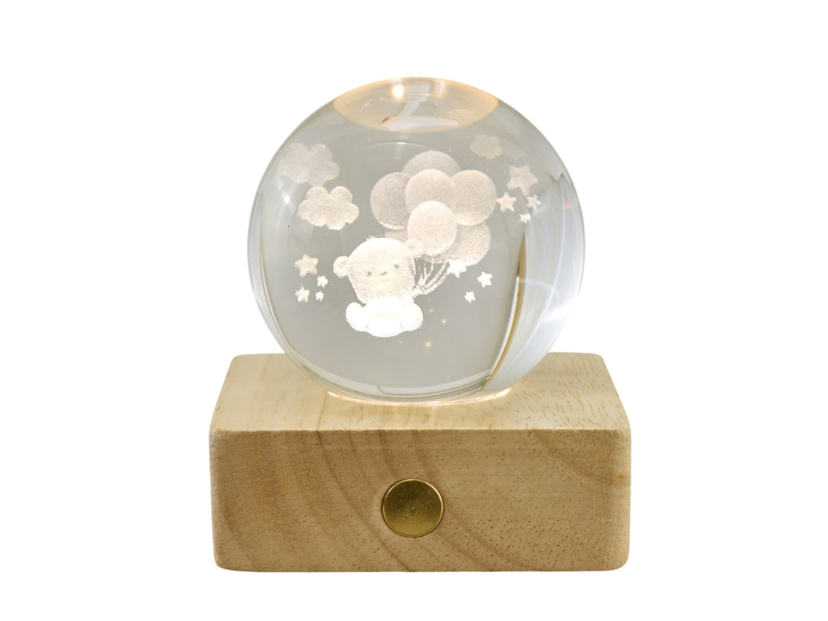 Sfera lampada led con orso su base quadrata 6x8cm