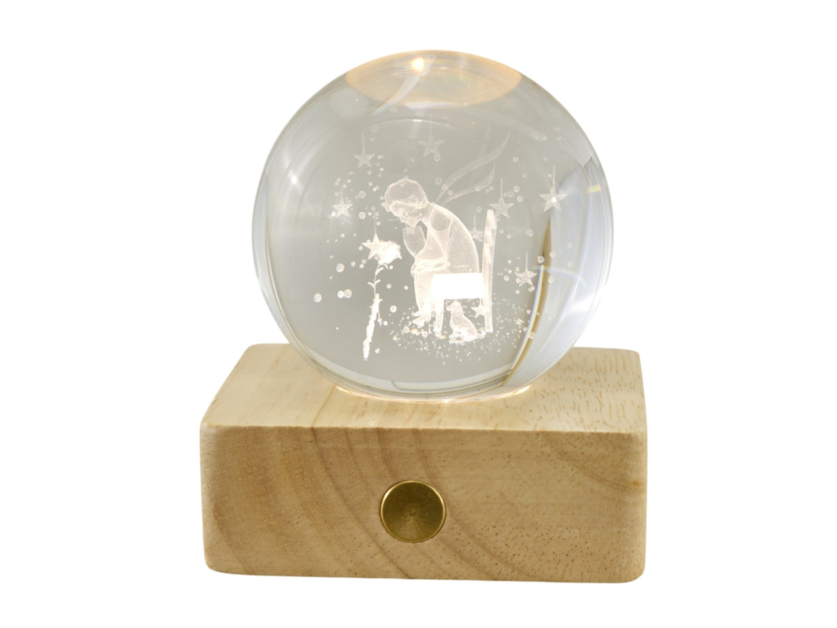 Sfera lampada led con piccolo principe su base quadrata 6x8cm
