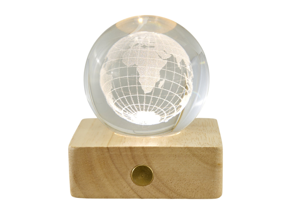 Sfera lampada led con mondo su base quadrata 6x8cm