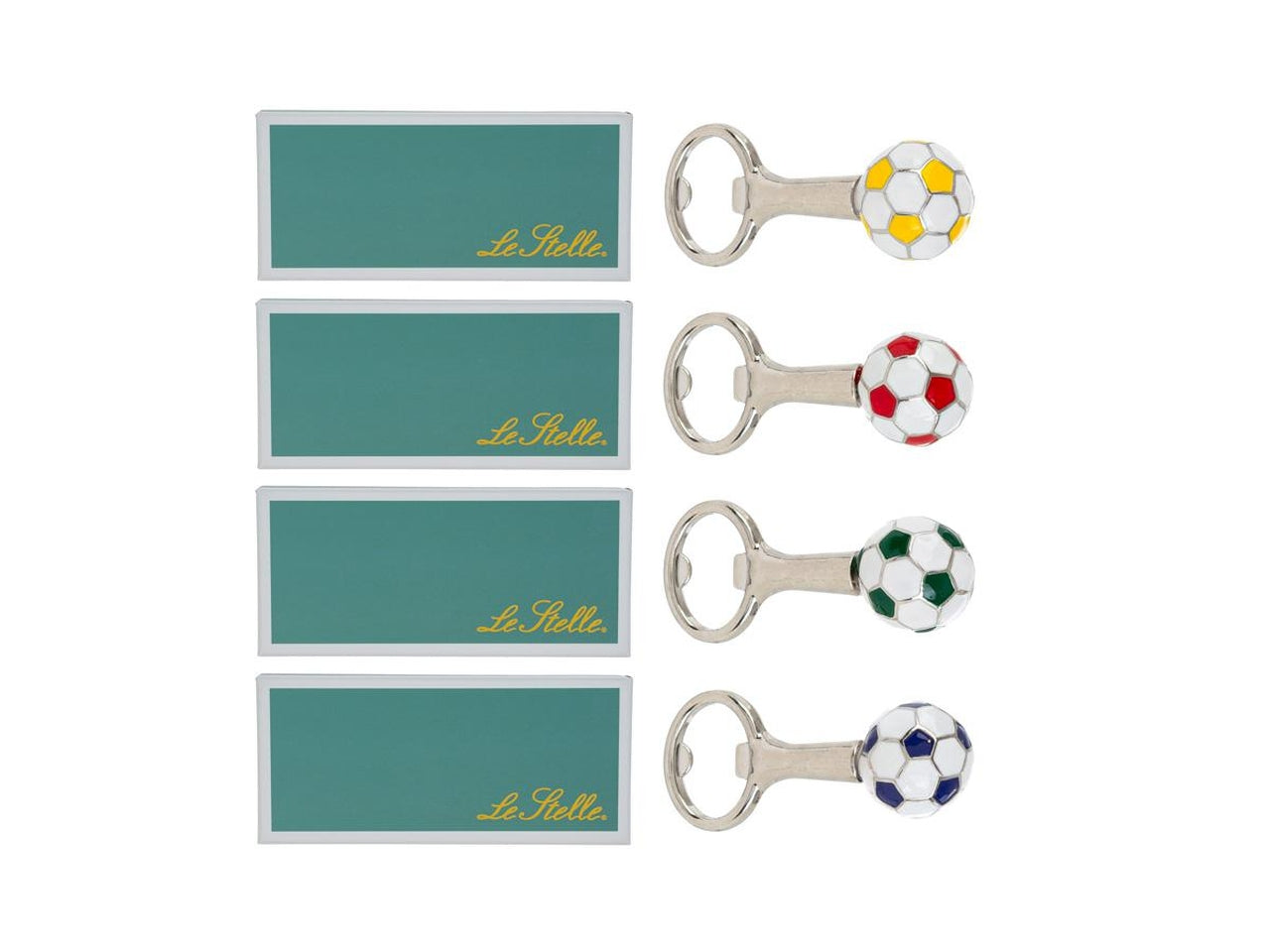 Apribottiglie pallone 3x9,5cm con scatola in 4 colori assortiti