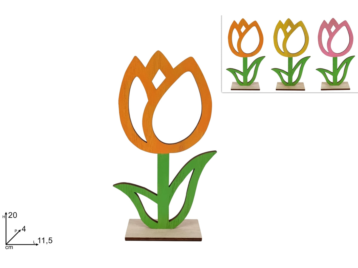 Decorazione tulipano 20cm in legno in 3 colori assortiti