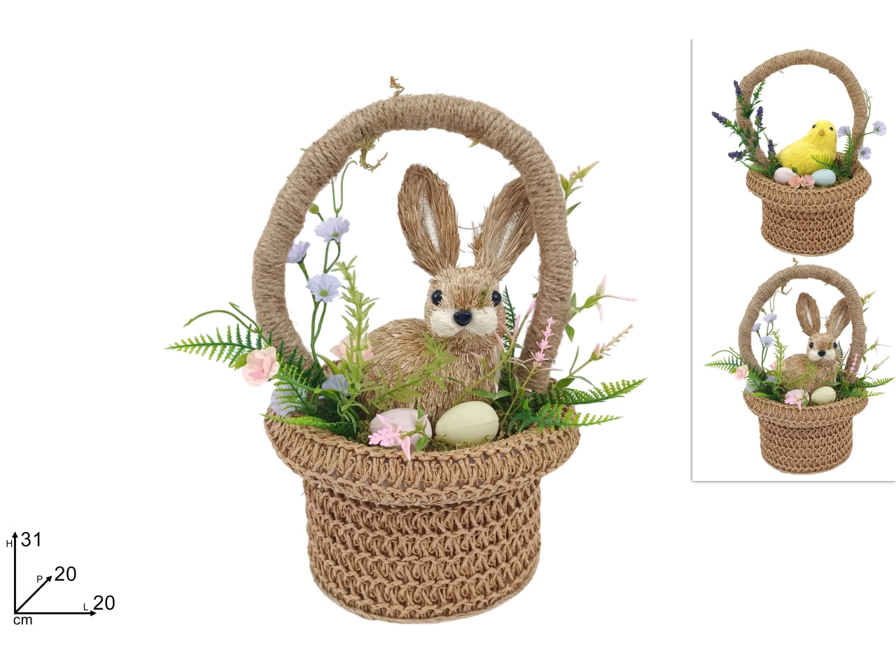 Cesta con soggetto pasquale 31cm in 2 assortimenti