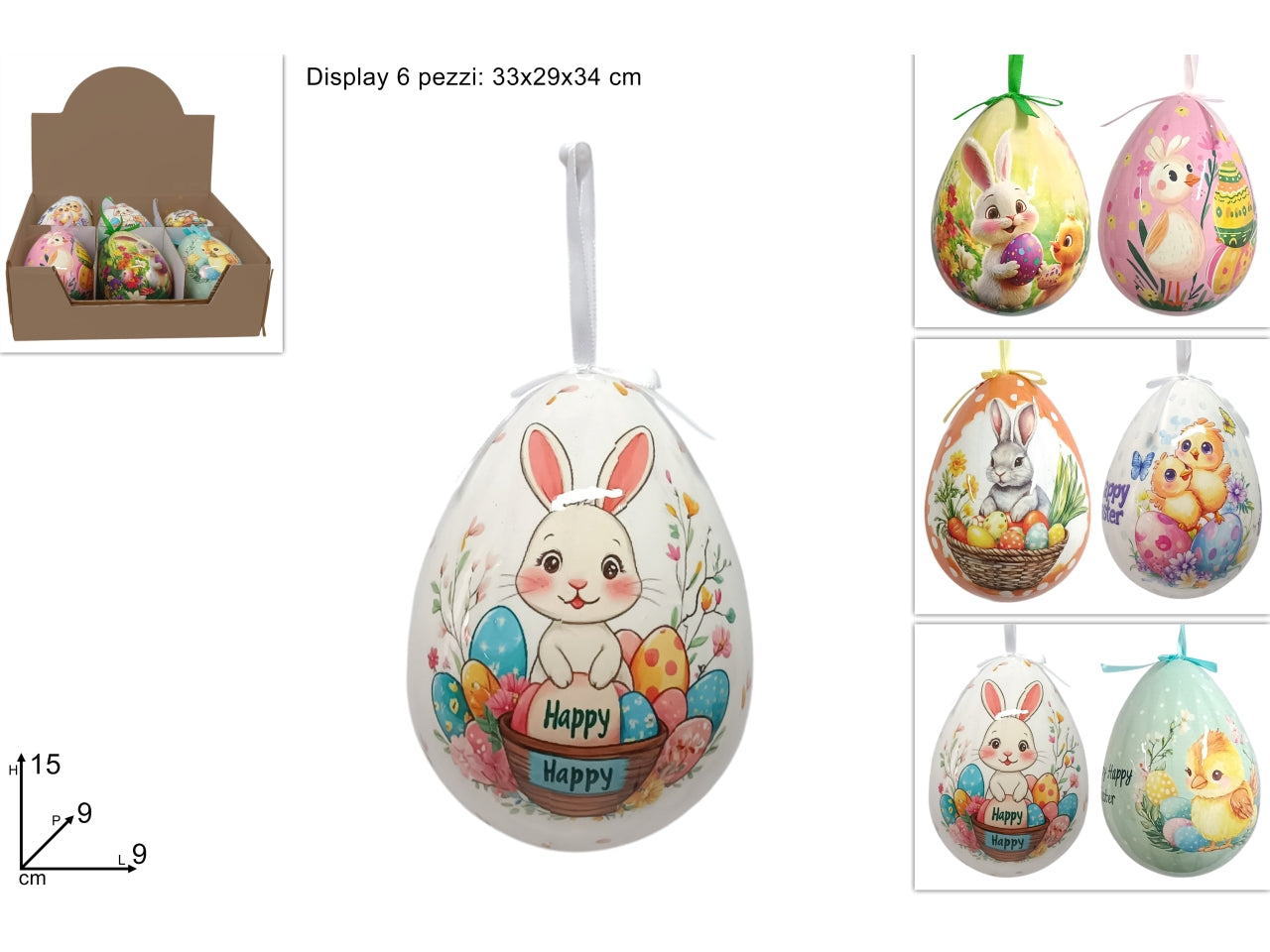 Uovo appendino decorato 15cm assortito