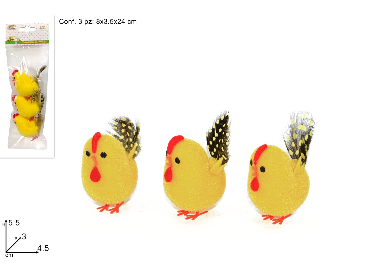 Set 3 Galline Decorative con Piume - Decorazioni Pasquali Fai da Te per Casa e Tavola