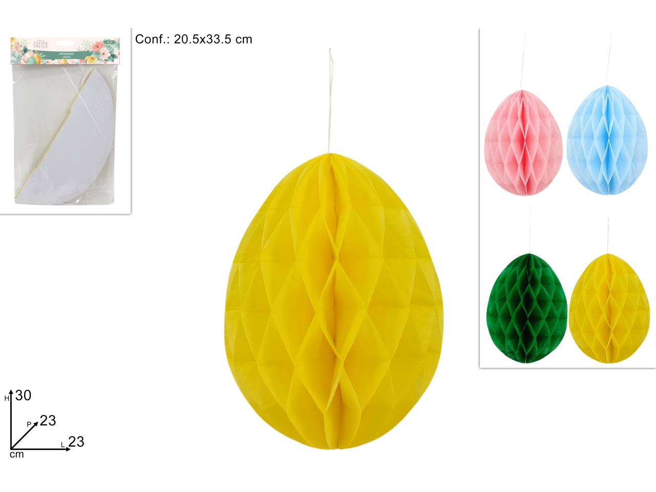Appendino uovo carta 30cm in 4 colori assortiti