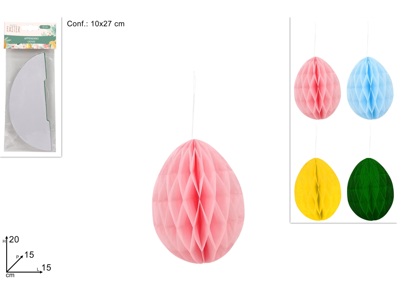 Appendino uovo carta 20cm in 4 colori assortiti