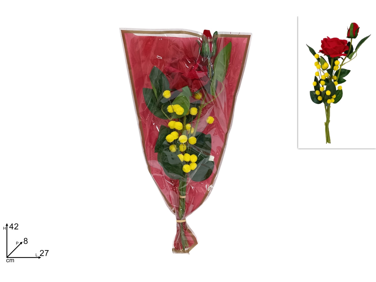 Rosa con mimosa in confezione regalo