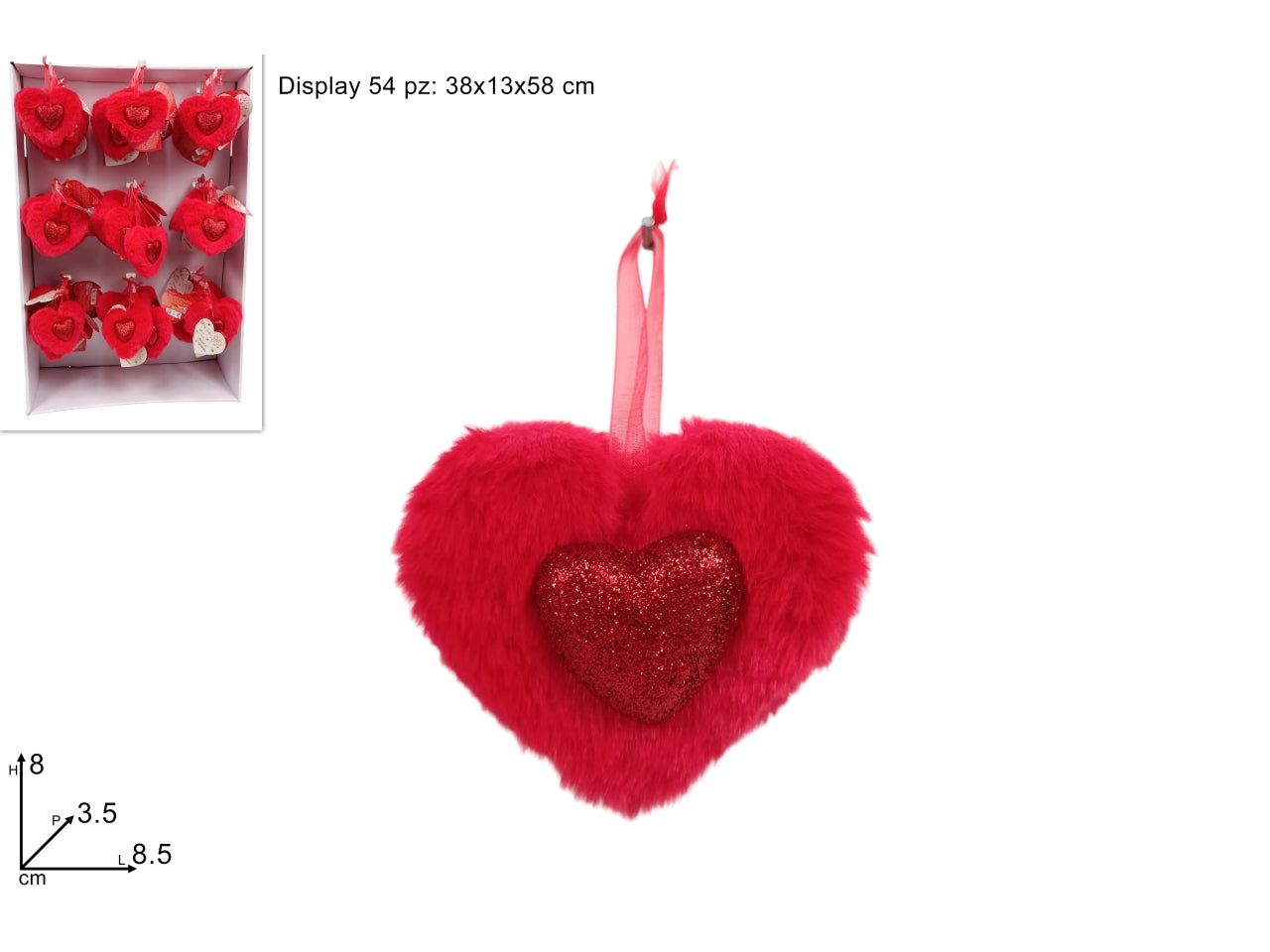 Appendino cuore glitterato con pelliccia