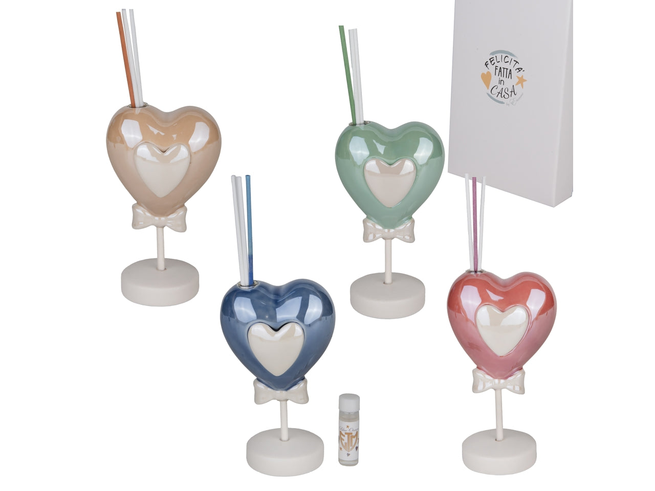 Cuorem cuore palloncino diffusore con bacchette e profumo 14cm, 4colori assortiti