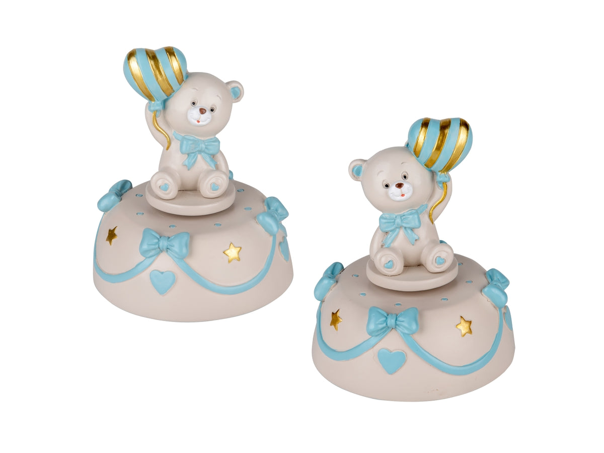 Pupo carillon con orso 10xh.12cm celeste 2assortimenti