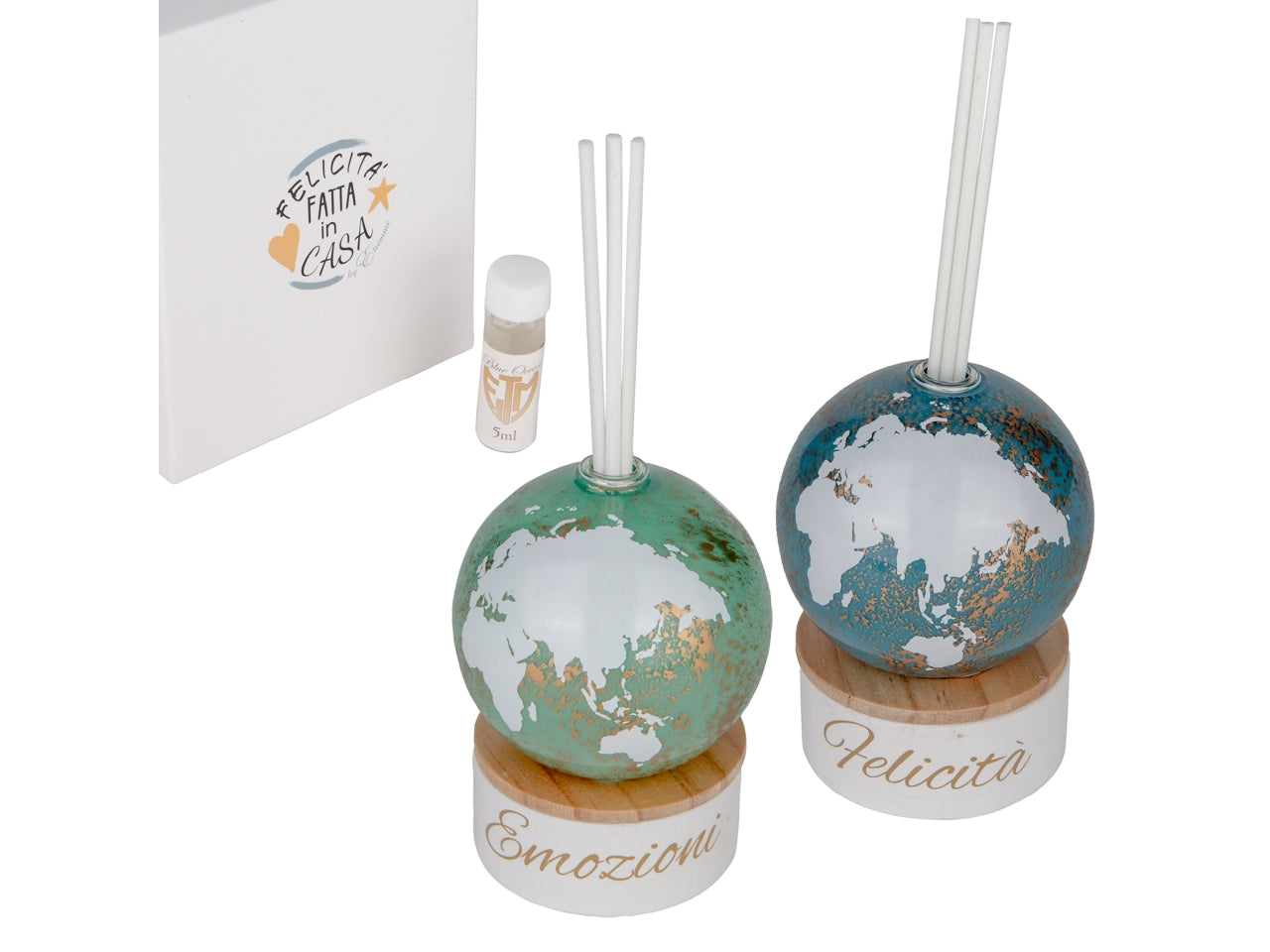 Eclissi globo mondo con frase diffusore in vetro con bacchette d7xh10cm 2assortimenti di colori