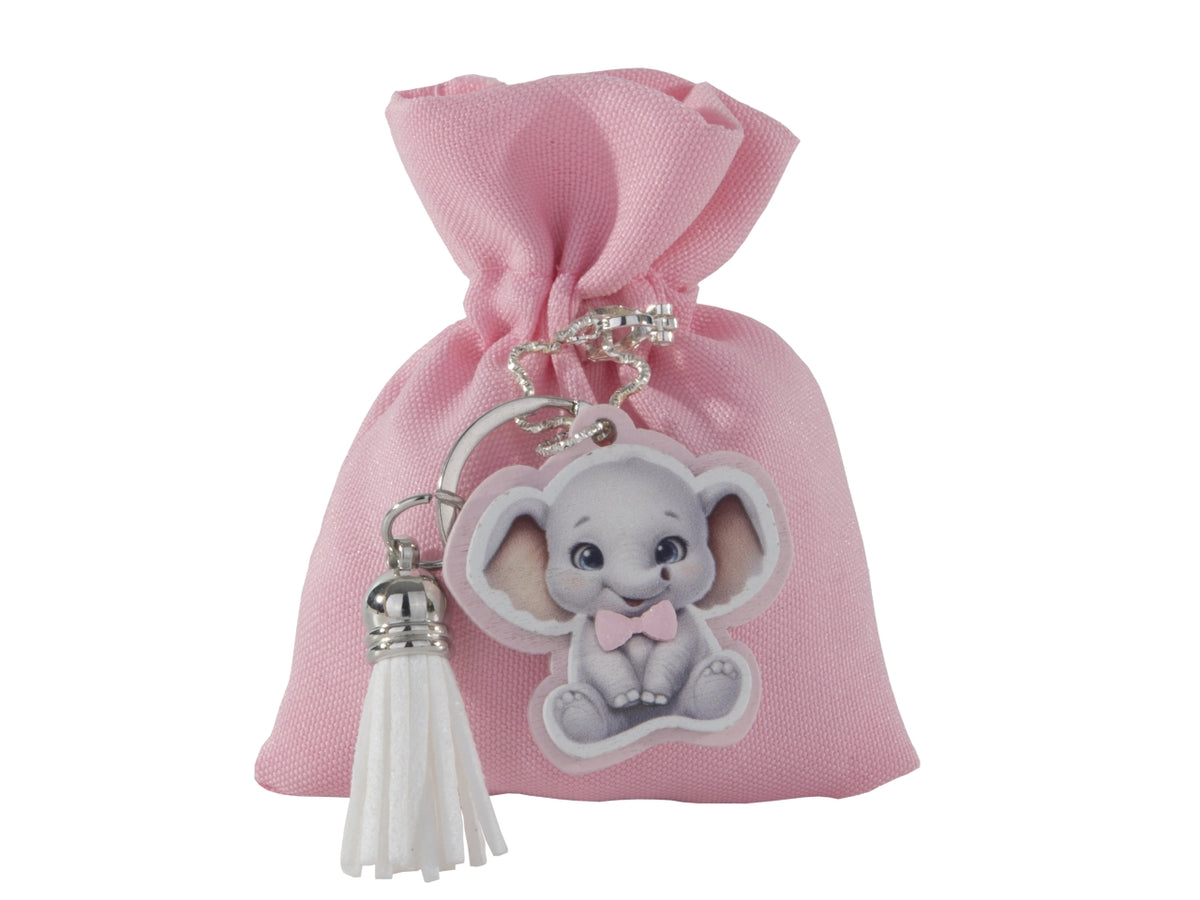 Toys sacchetto portaconfetti 8x10cm rosa con portachiavi elefanta