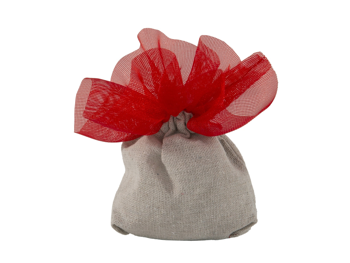 Campagna sacchetto portacontetti in tessuto 10x13cm naturale e rosso