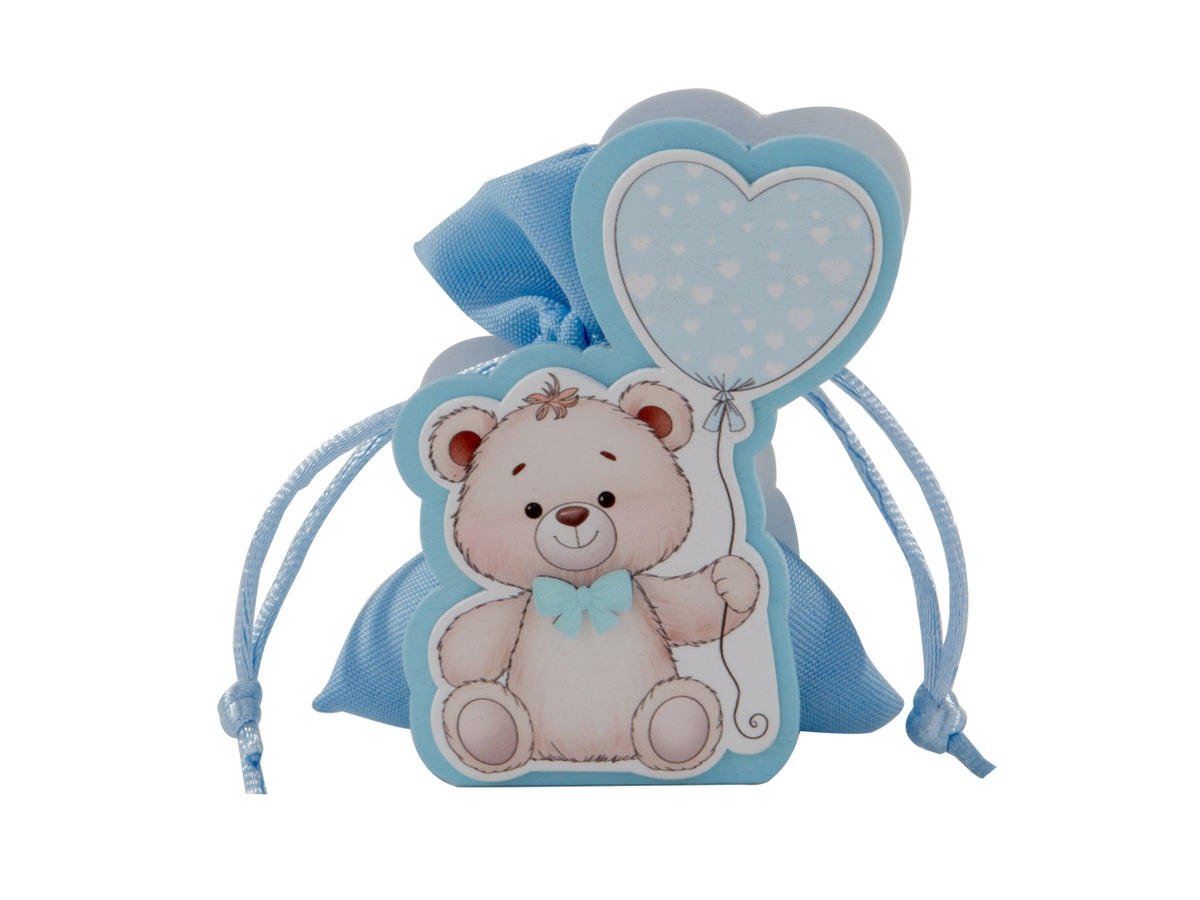 Cento cuori sacchetto portaconfetti 9cm celeste con orsetto