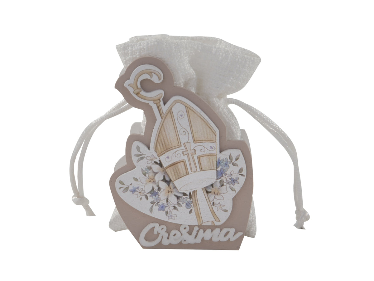 Croce sacchetto portaconfetti 8cm con applicazione cresima