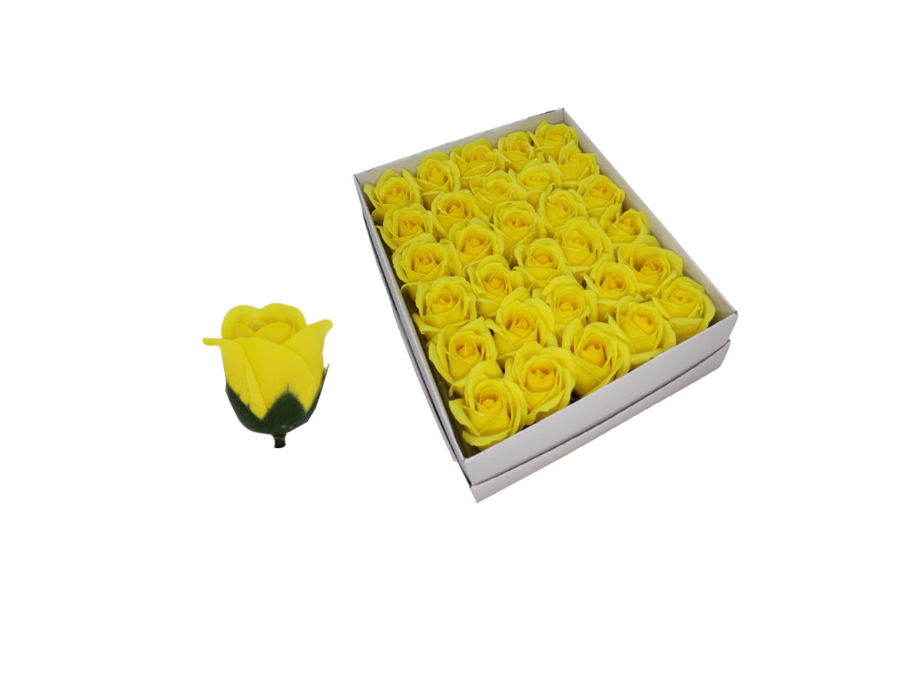 Rose saponate 3cm, scatola da 36 rose gialle