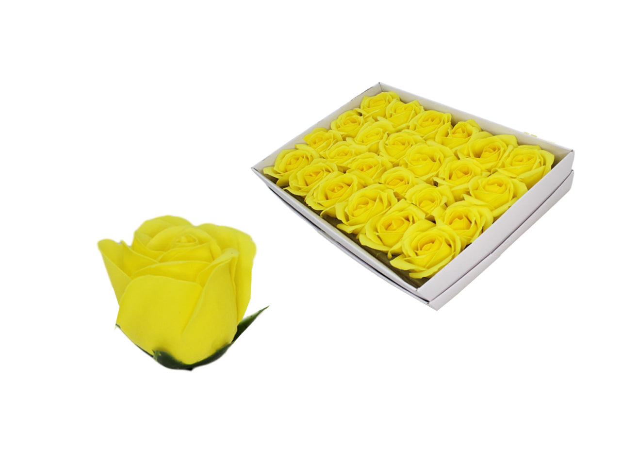 Rose saponate 8cm, scatola da 24 rose gialle