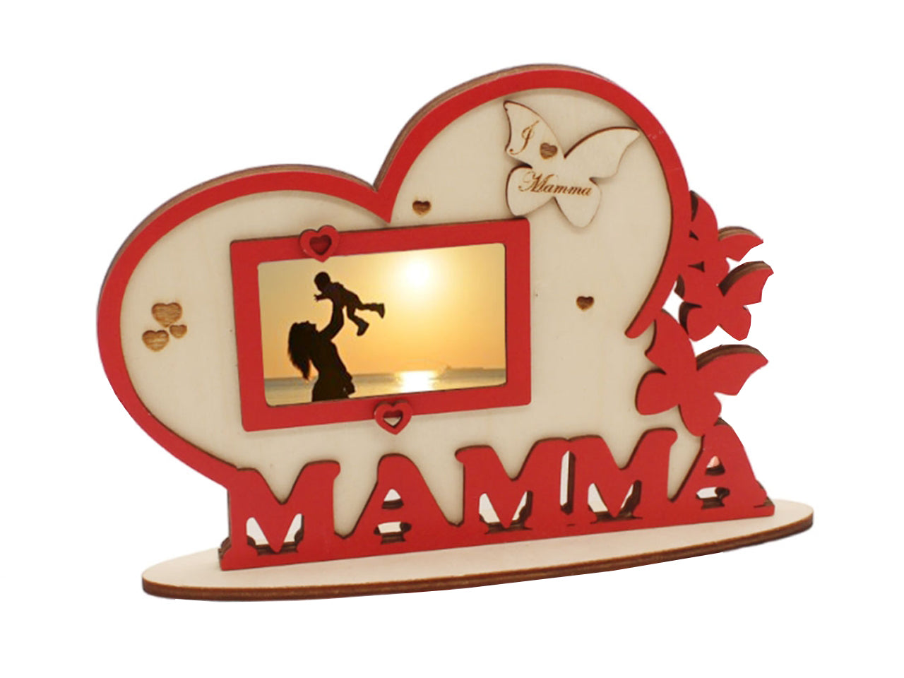 Portafoto cuore in legno per la festa della mamma 18x15cm