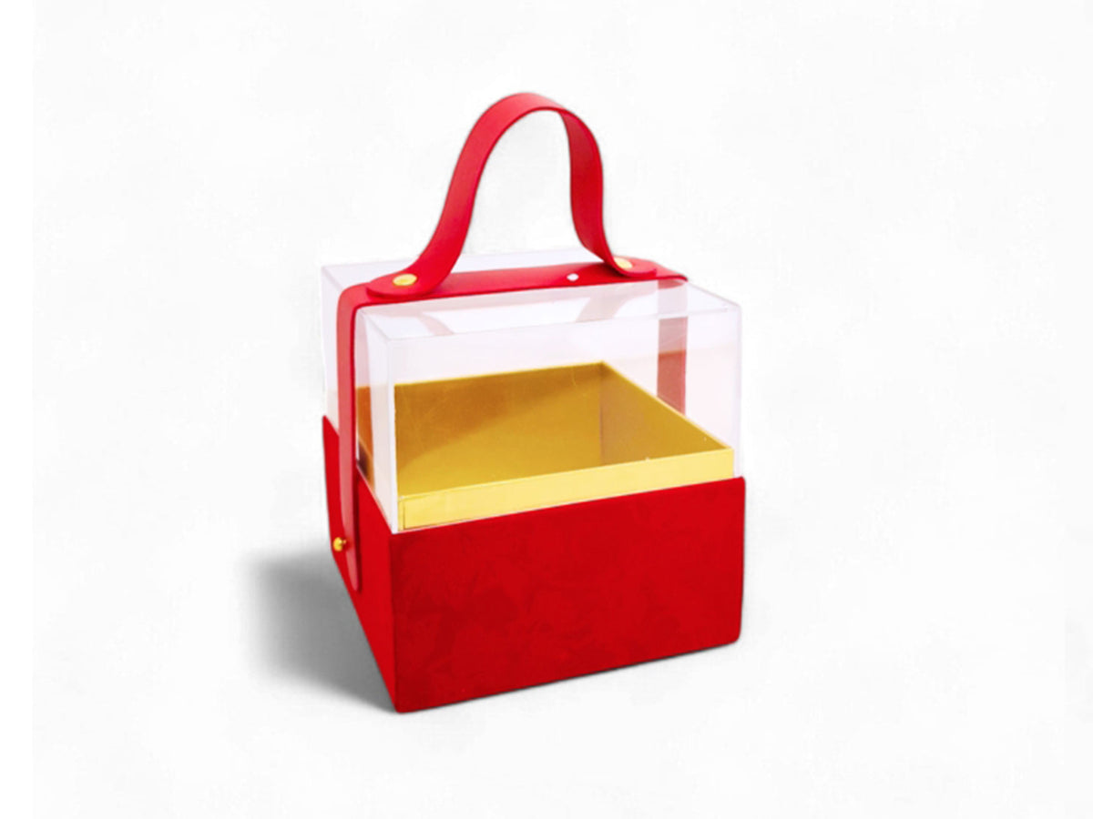 Scatola quadrata in plastica e tessuto 12x12x12cm rosso