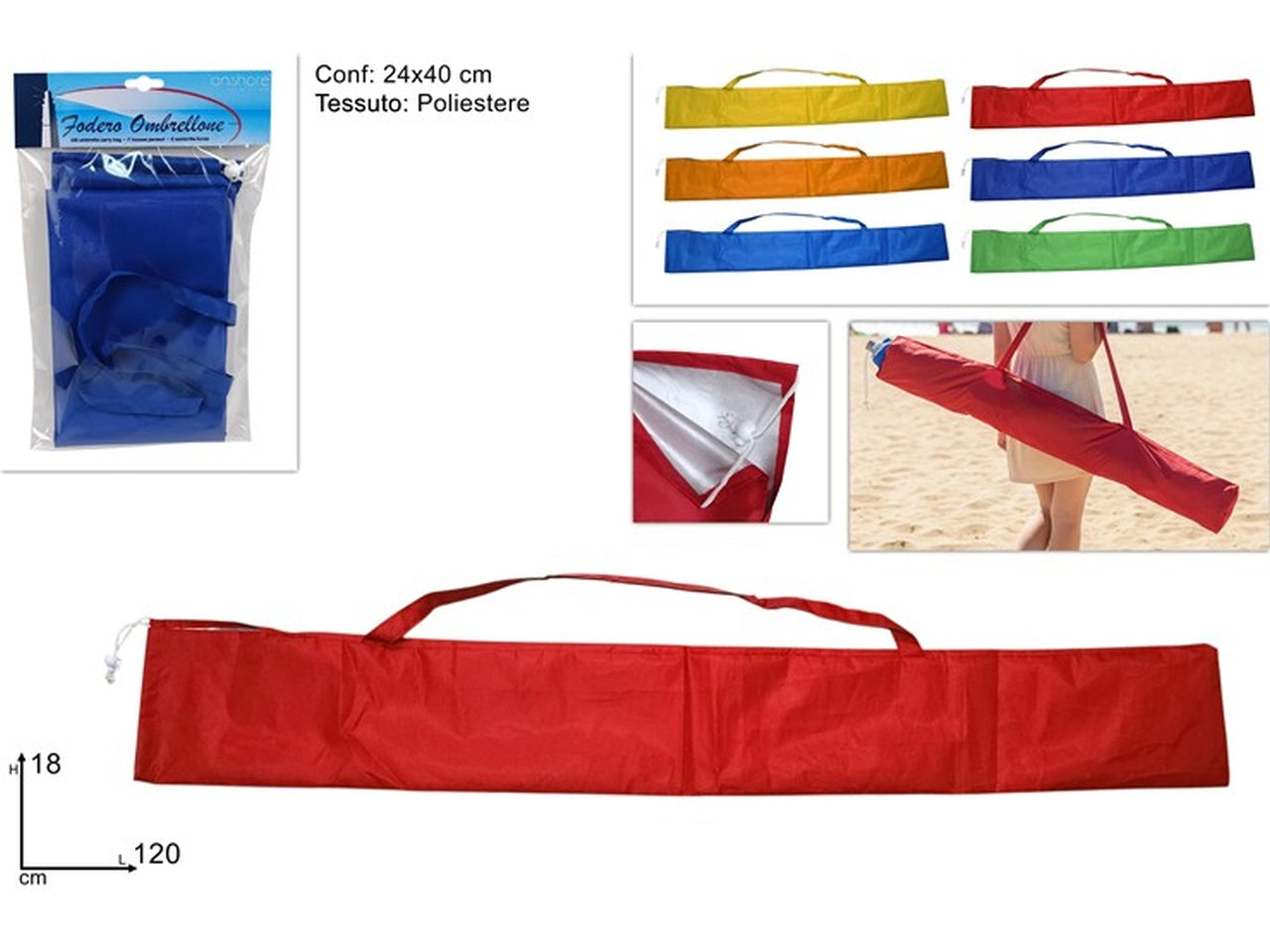 Fodero ombrellone 120cm 6 assortiti
