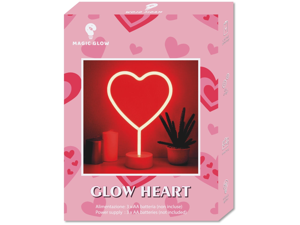 Glow heart stand luce led color 30x8,5x24,5cm a batteria
