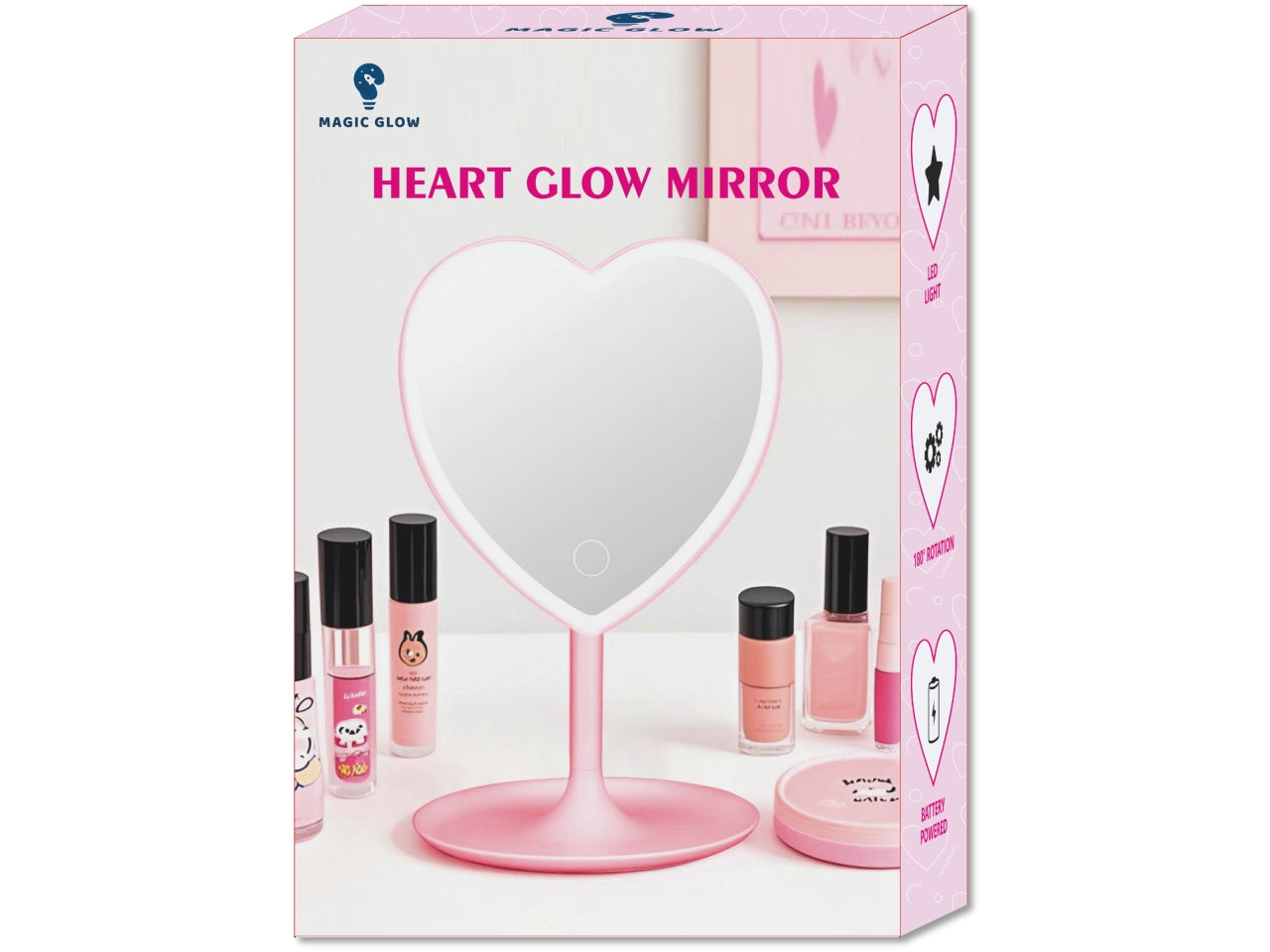 Heart glow stand specchio luce led bianco d.14xh.27cm a batteria