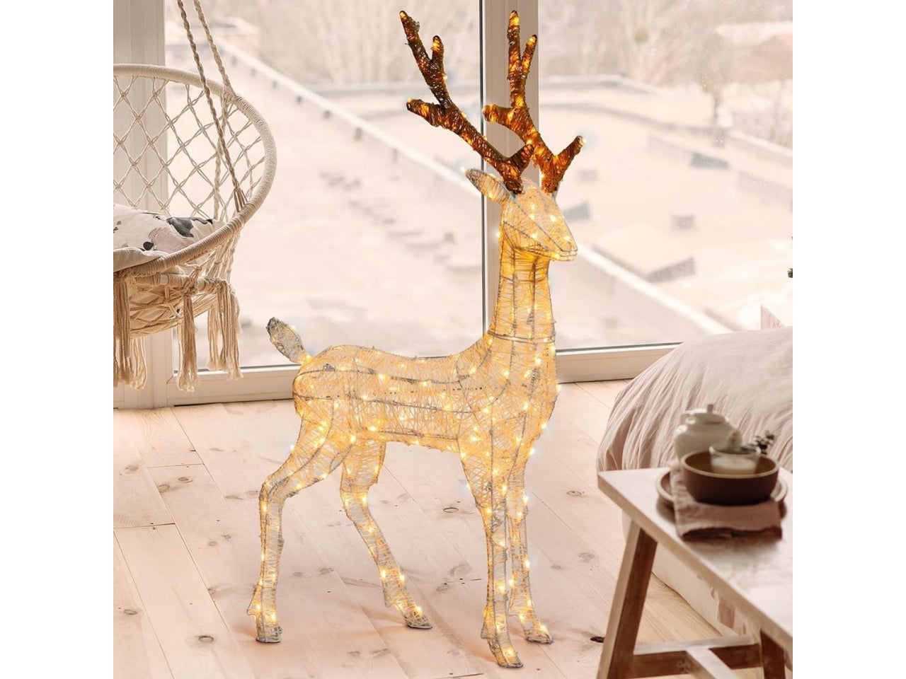 Renna 3D 105cm con 200led bianco, luce fissa per uso interno ed esterno IP44
