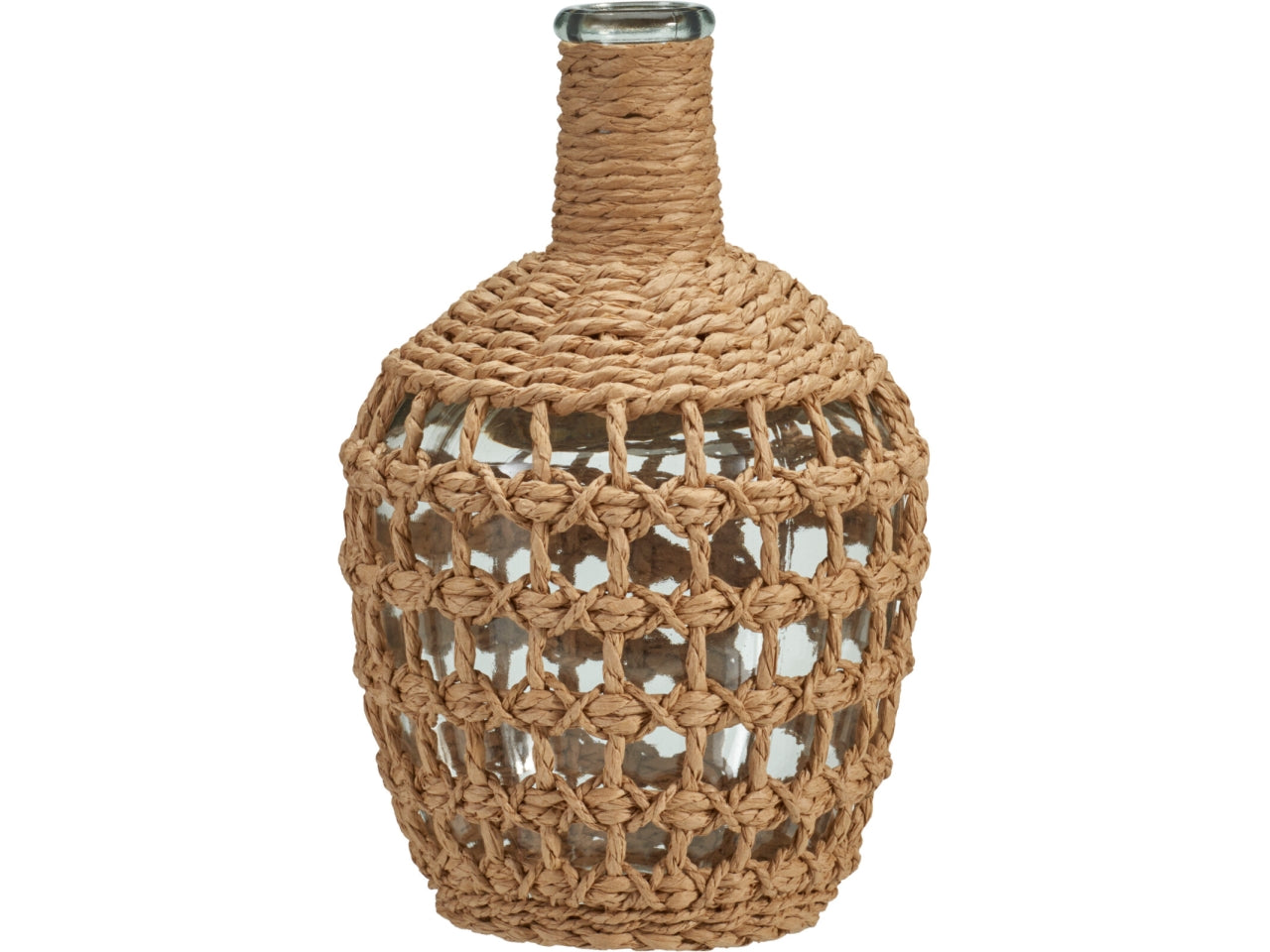 Vaso bottiglia in vetro con corda 16x26cm