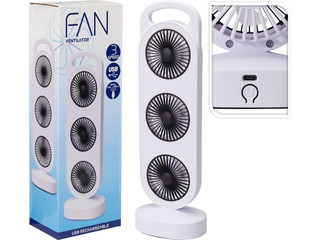 Ventilatore colonna 37cm con ricarica usb, 3velocitÃ 