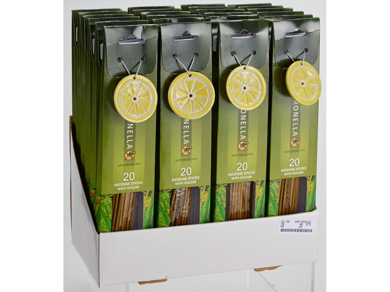 Bastoncini di incenso 10cm alla citronella in confezione da 20 pezzi con supporto