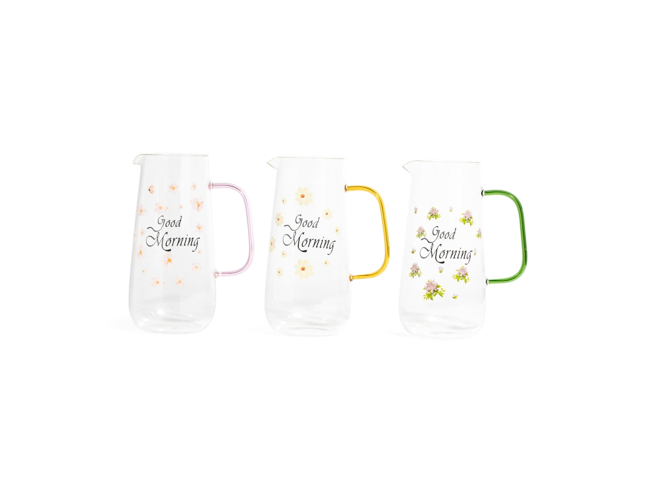 Caraffa "good moning" in vetro borosilicato 1,2l 16x10,5xh.21cm, colori assortiti
