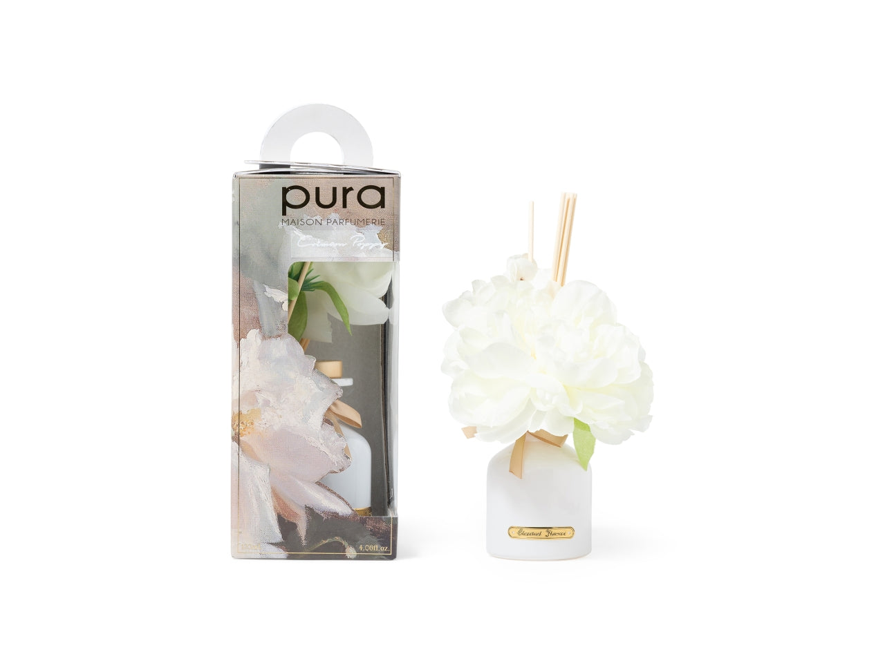 Diffusore con bacchette e fiori 120ml, fragranza crimson poppy