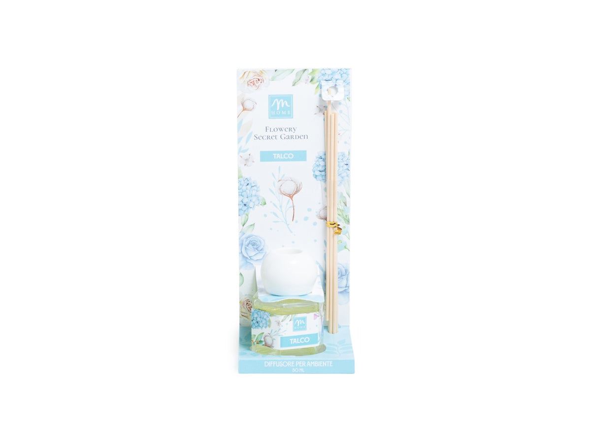 Diffusore con bacchette 50ml, fragranza talco