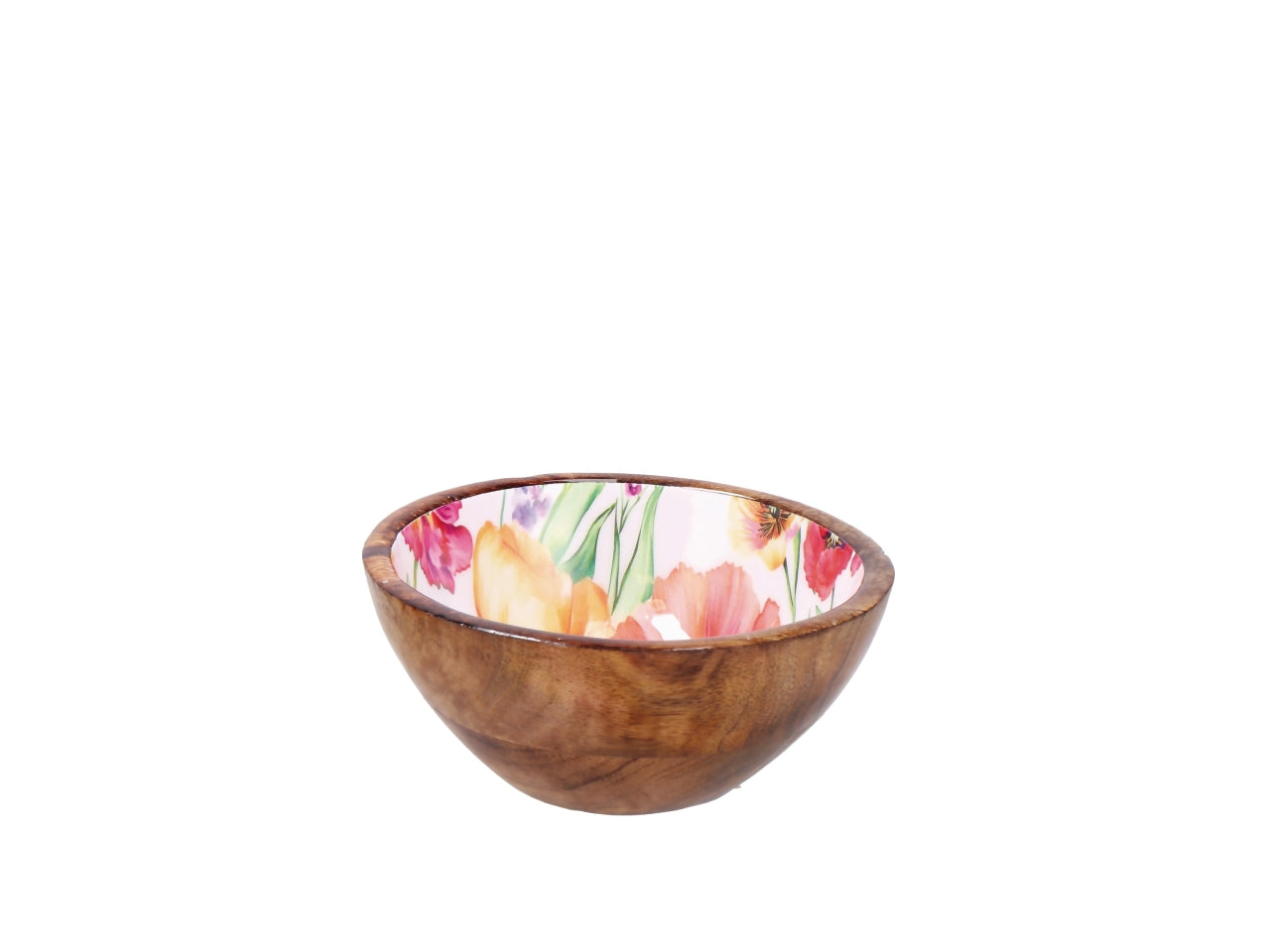 Iole ciotola 13xh.6cm in legno con decorazione floreale, 2 assortimenti