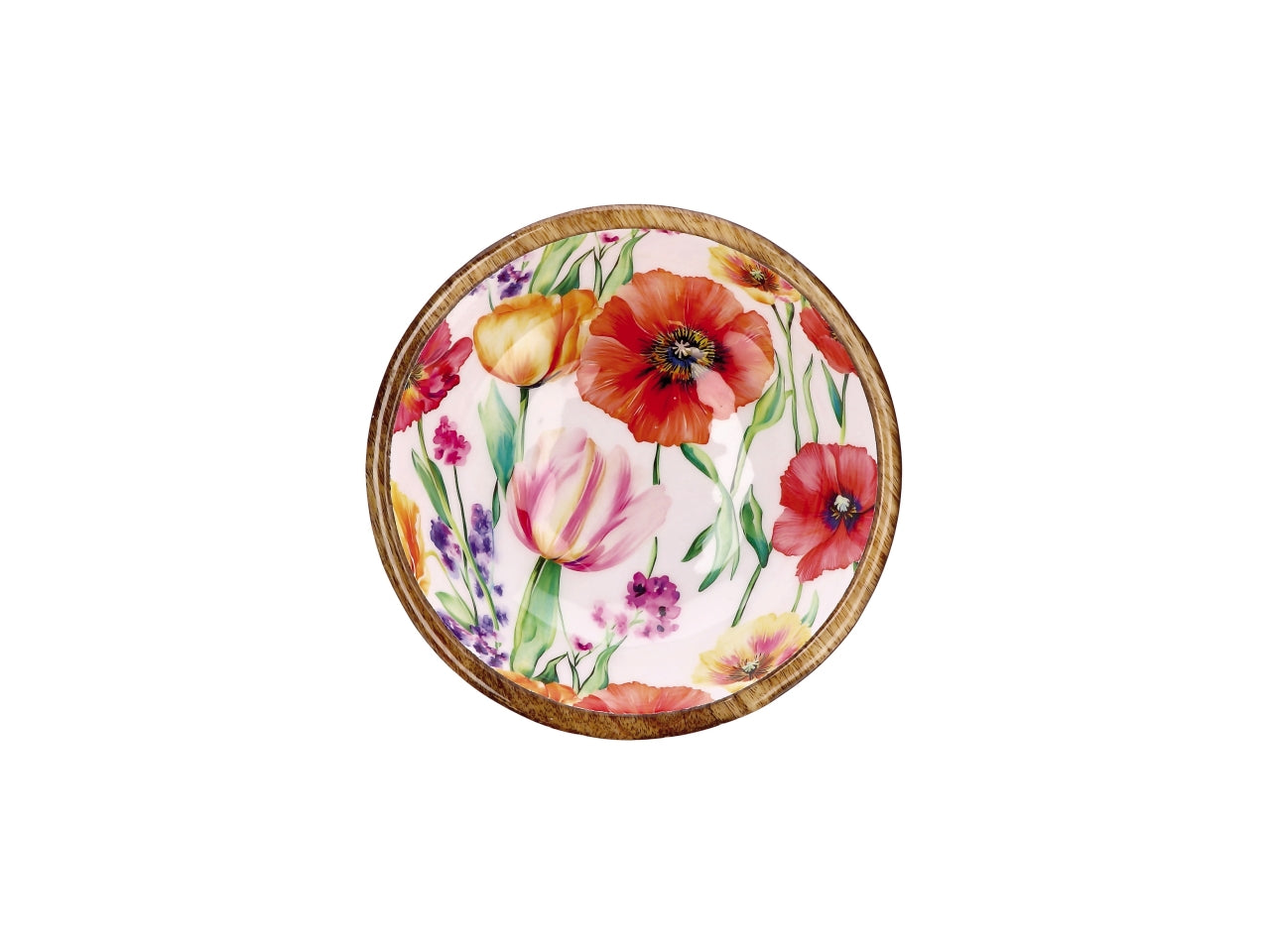 Iole ciotola 20xh.7cm in legno con decorazone floreale, 2 assortimenti