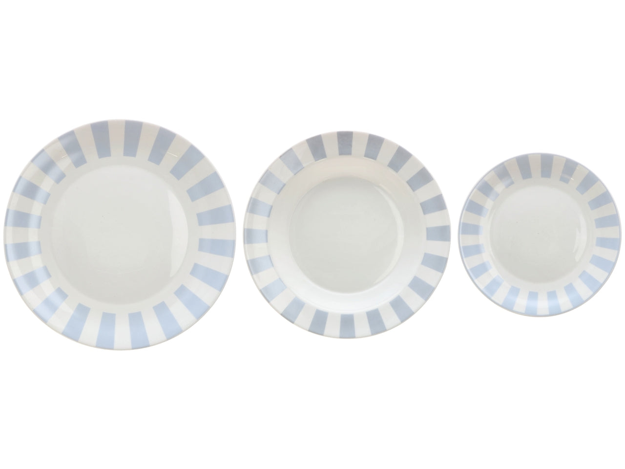Opale servizio piatti da 18 pezzi bianco con bordo rigato, 2 assortimenti