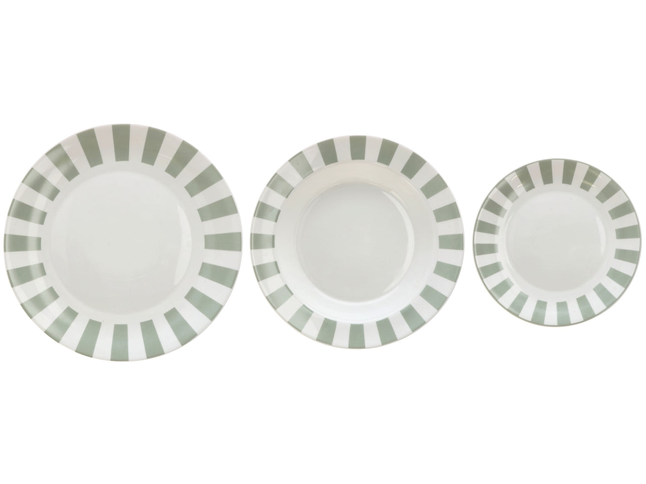 Opale servizio piatti da 18 pezzi bianco con bordo rigato, 2 assortimenti