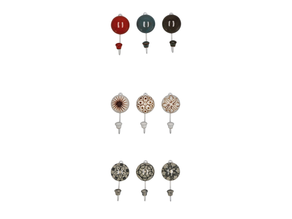 Appendino 1 gancio in ceramica e ferro 6x12cm, 9 varianti assortite