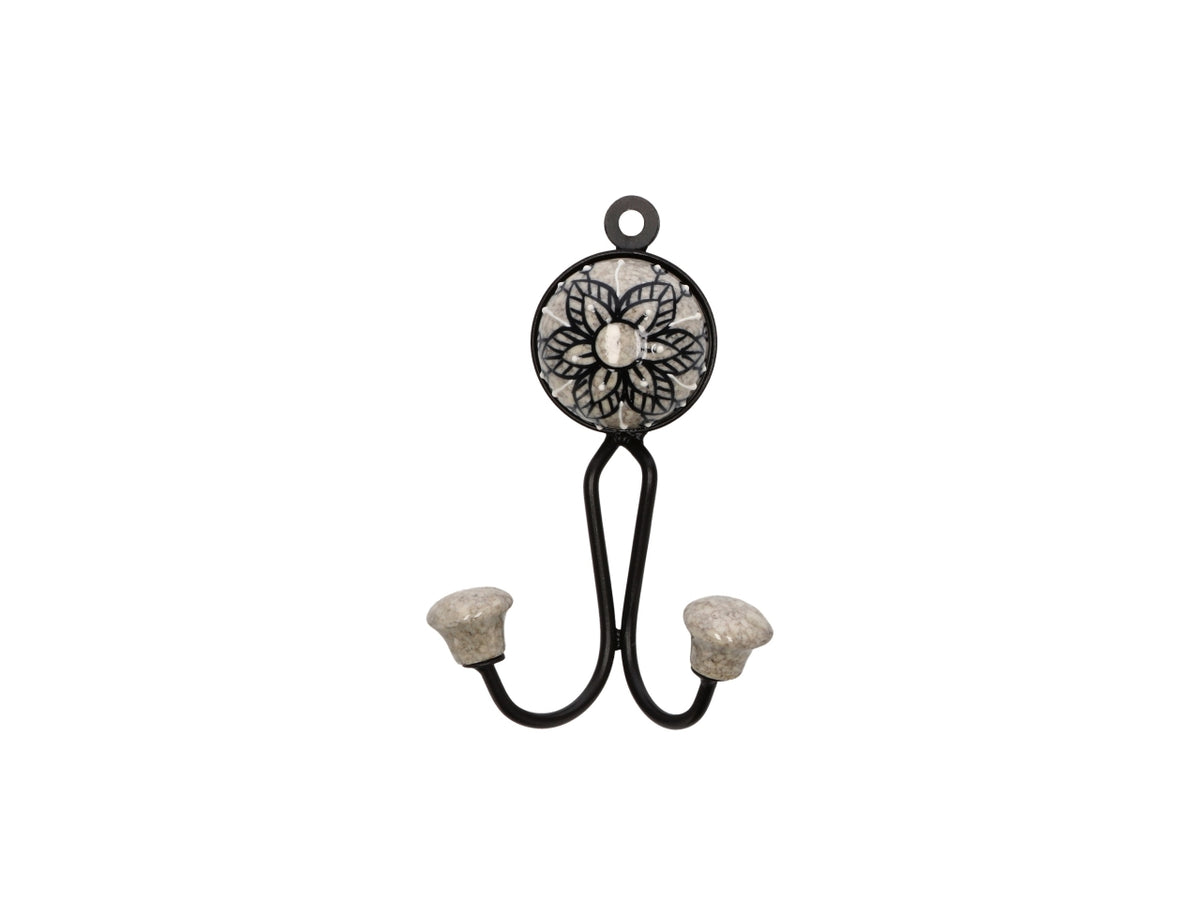 Appendino 2 gancio in ceramica e ferro 6x12cm, 9 varianti assortite