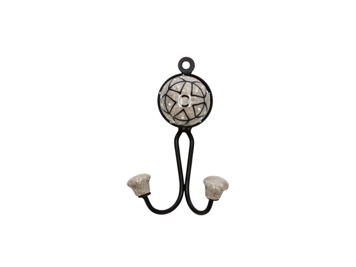 Appendino 2 gancio in ceramica e ferro 6x12cm, 9 varianti assortite