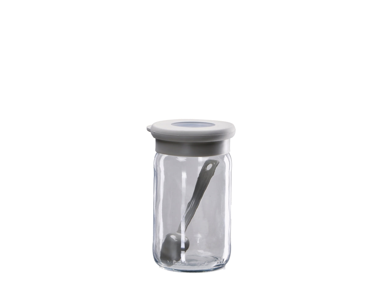 Barattolo in vetro con coperchio e cucchiaino 8xh.13cm, 2 colori assortiti
