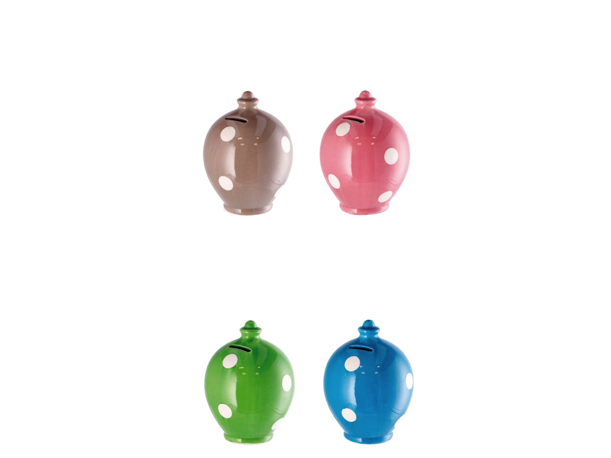 Salvadanaio in ceramica a pois 12xh15cm, 4 colori assortiti