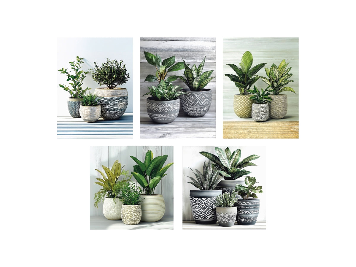 Quadri con piante set da 5 tele 15x20/25x25cm, 2 assortimenti