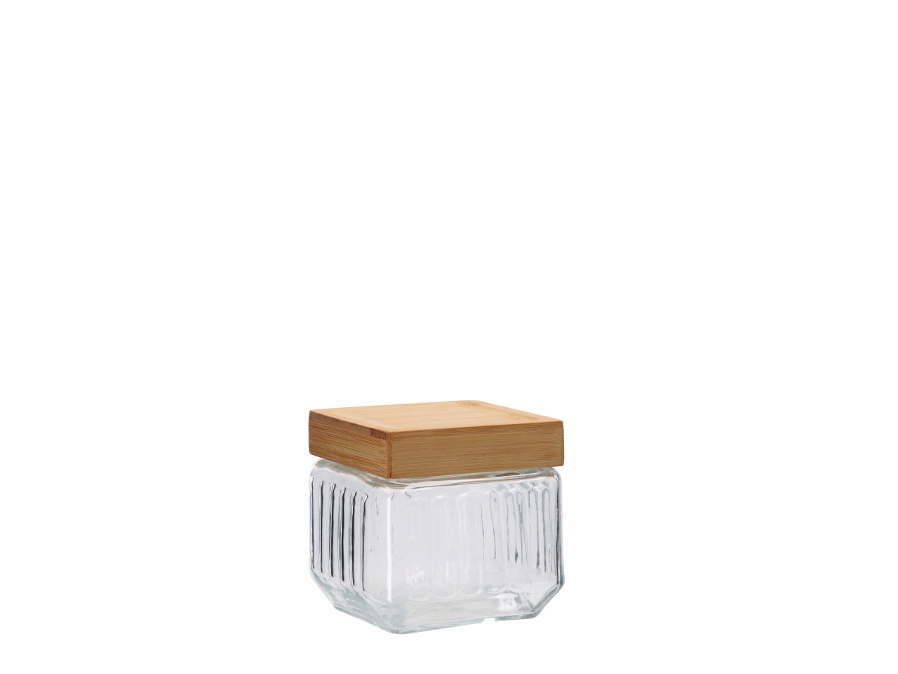 Barattolo vetro trasparente con coperchio in bambu 11x11xh11cm