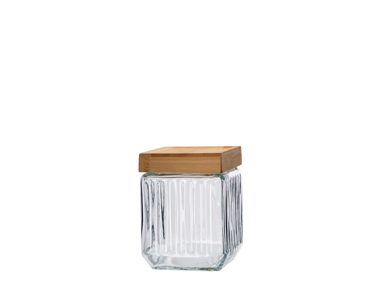 Barattolo vetro trasparente con coperchio in bambu 11x11xh15cm