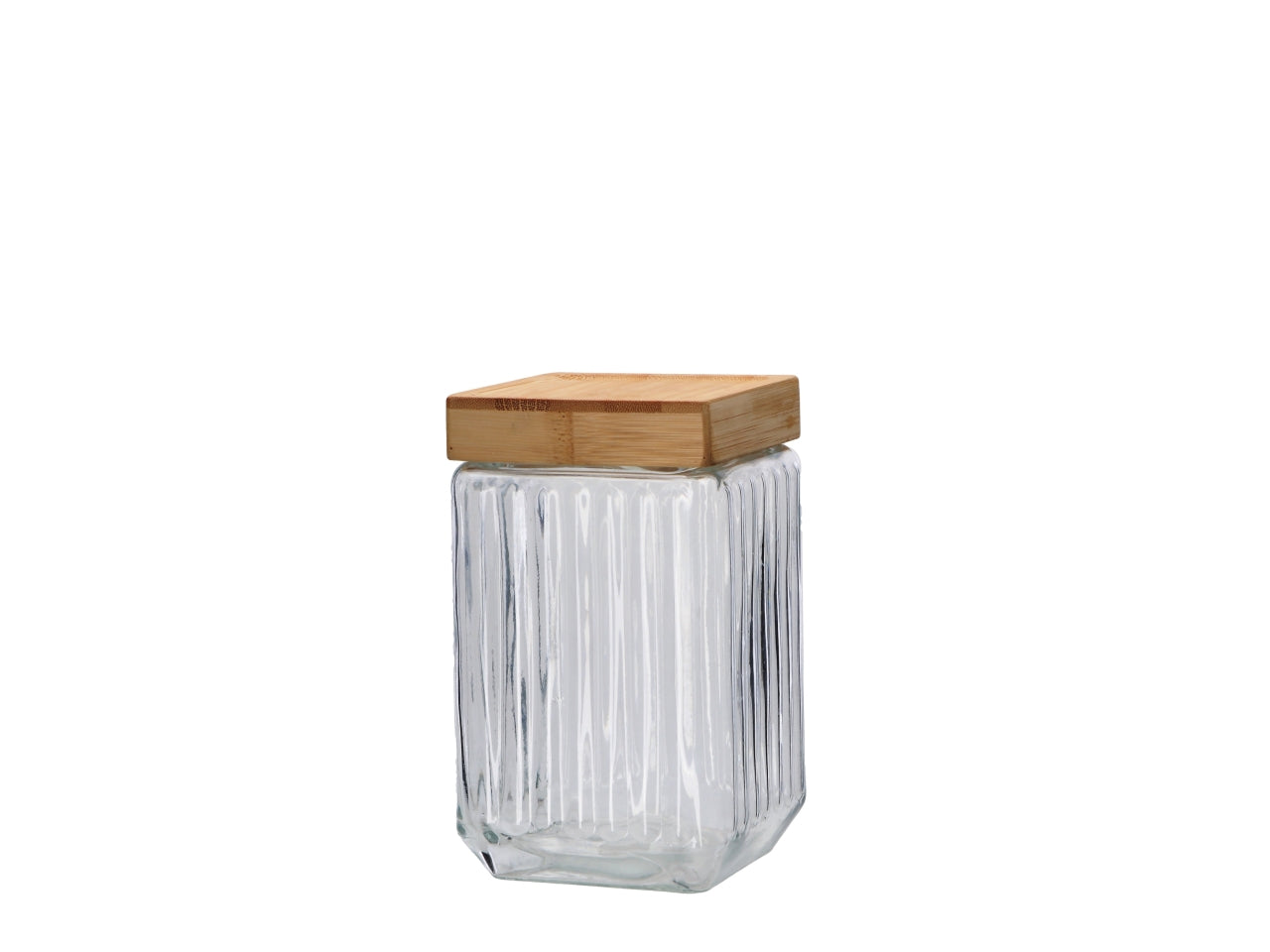 Barattolo vetro trasparente con coperchio in bambu 11x11xh19cm
